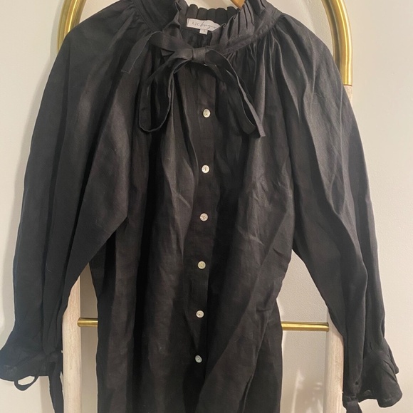 LJC Designs Black 100% Linen Kimono Mother of Pearl Button UMA Top Sz L $219 - Picture 5 of 13